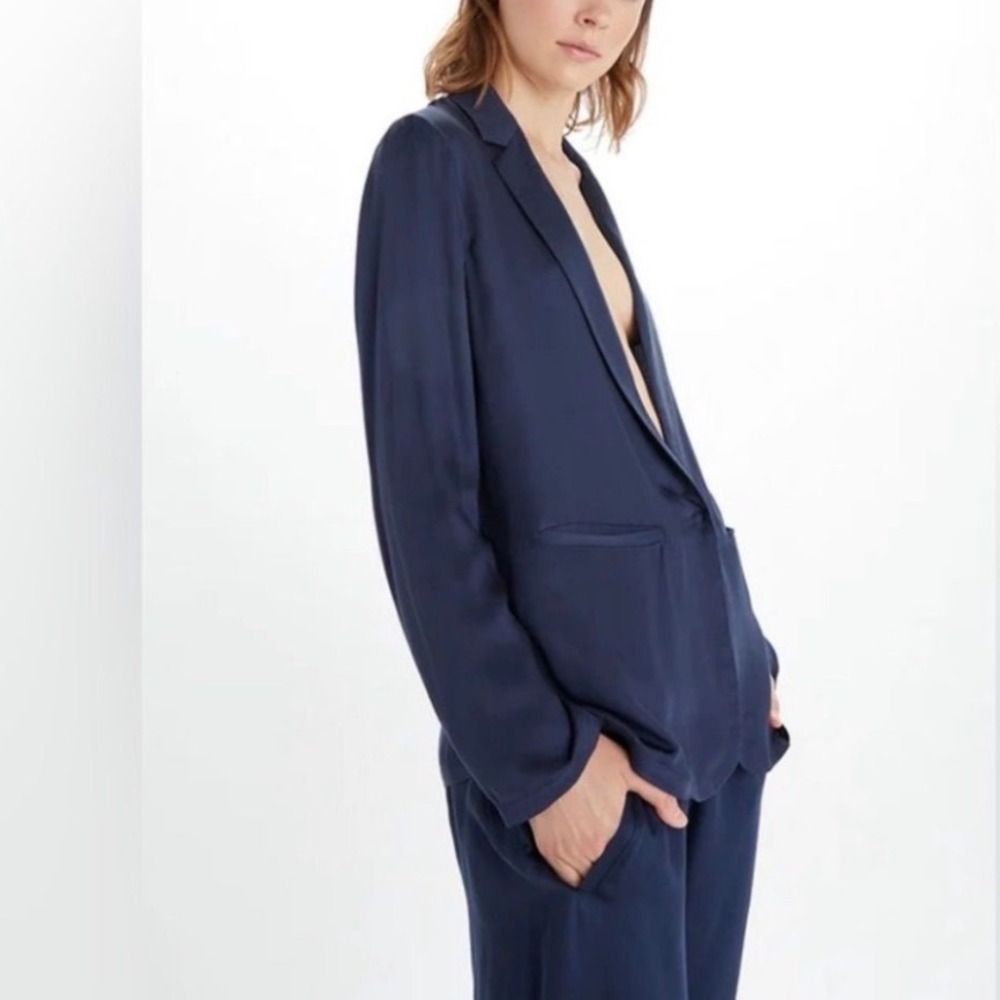 Neu Nomads New York Navy Blue Tencel Modal Relaxed Blazer Jacket minimalist work